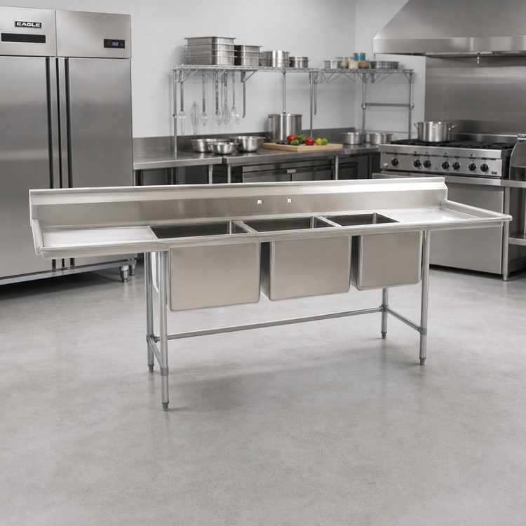 Product image #2 for Eagle Group S16 Series 81-Inch 2-Compartment Commercial Sink with Dual Drainboards