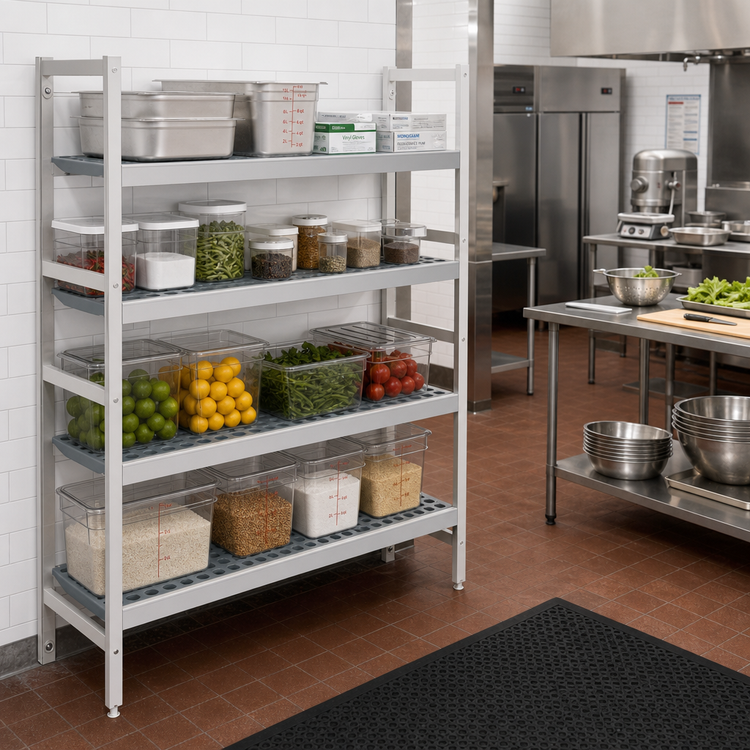 Product image #2 for Fermostock 4-Tier Stationary Starter Polymer Shelving Unit with Removable Inserts, 47W x 18D x 66H, Gray