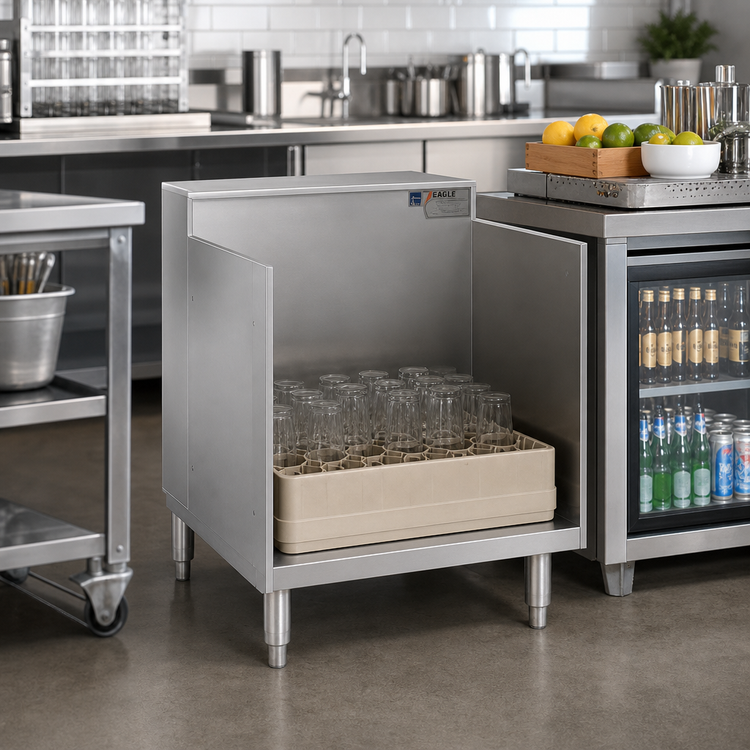 Product image #2 for Eagle 1800 Series 18-Inch Flatboard Top Underbar Glass Rack Storage Unit with Open Cabinet Base