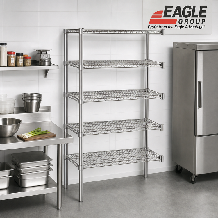 Product image #2 for Eagle Group 5-Tier Add-On Wire Shelving Unit, 30" x 24" x 86", Stainless Steel Finish