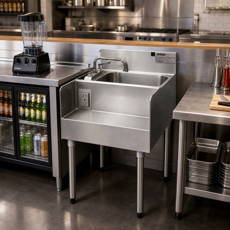 Product image #2 for 1800 Series Underbar Side-To-Side Modular Add-On Dump Sink with Blender Recessed Step and GFCI Receptacle