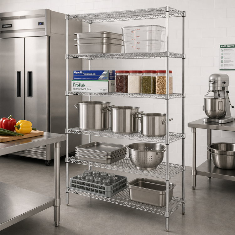 Product image #2 for Metro Super Erecta Stationary Starter Chrome-Plated Wire Shelving Unit, 42"W x 21"D x 74"H, 5 Shelves