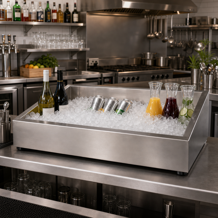 Product image #2 for Atlas Metal Marche Style Countertop Insulated Ice Pan with Sloped Bottom, 24 x 60 Inches