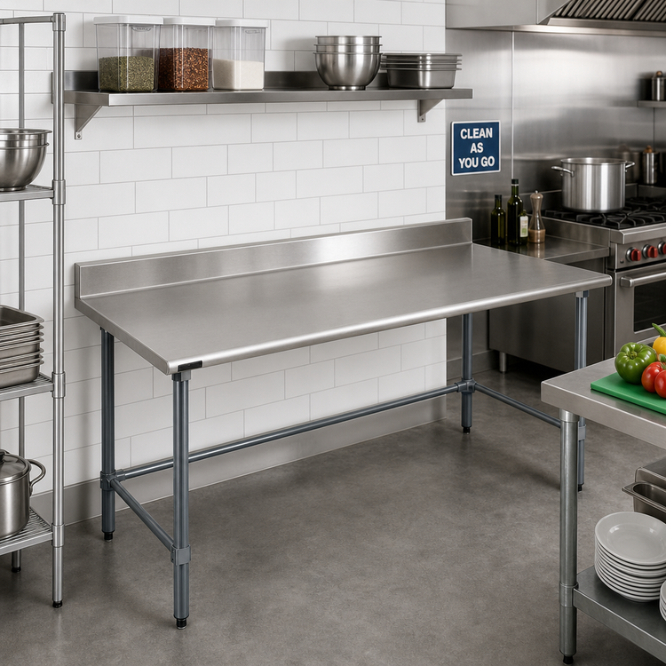 Product image #2 for BlendPort Deluxe Series 72-Inch x 30-Inch Stainless Steel Work Table with 4-1/2-Inch Backsplash and Galvanized Base