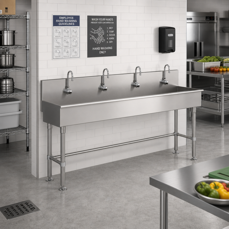 Product image #2 for Advance Tabco 80-Inch Multiwash Freestanding Hand Sink with 4 Electronic Faucets