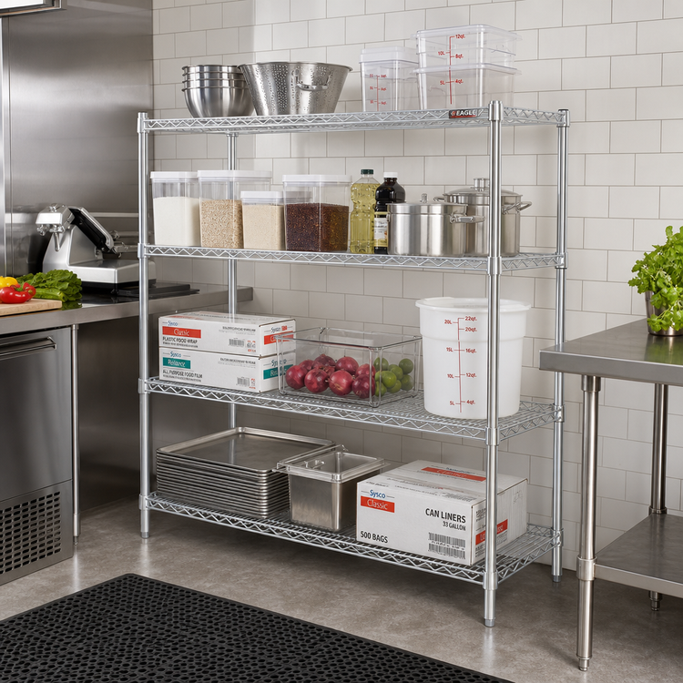 Product image #2 for Eagle Group 4-Tier Stationary Starter Wire Shelving Unit, 72" W x 21" D x 63" H, Stainless Steel Finish