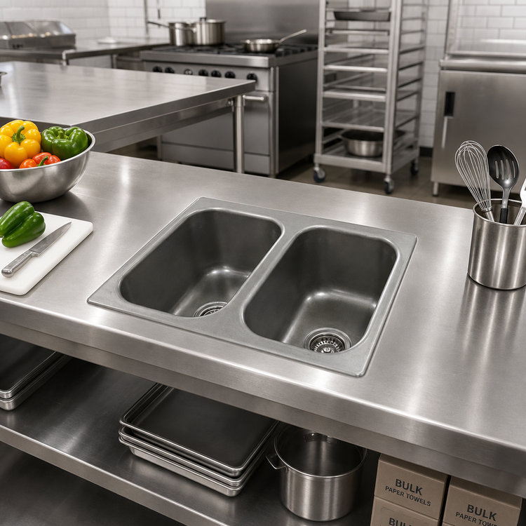 Product image #2 for Eagle Group Self-Rimming Two-Compartment Drop-In Sink with No Deck, 22 x 22 x 13.5 Inch Bowls