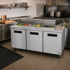Thumbnail image #2 for Hoshizaki Steelheart SR72B-16 72-Inch Three-Section Sandwich Top Refrigerated Prep Table, 16-Pan Rail, Stainless Steel