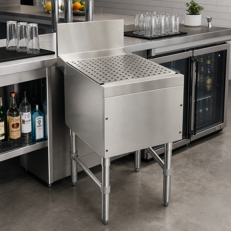 Product image #2 for Advance Tabco Prestige Supreme 42-Inch Freestanding Stainless Steel Underbar Drainboard with 7-Inch Backsplash
