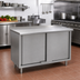 Thumbnail image #2 for Eagle Group Spec-Master Enclosed Work Table with Cabinet Base and Sliding Doors, 96 x 24 Inches, 14-Gauge 304 Stainless Steel Top
