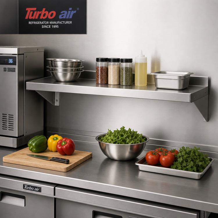 Product image #2 for Turbo Air 36-Inch x 14-Inch 18 Gauge Wall-Mounted Shelf with 2-Inch Rear Up-Turn, 304 Stainless Steel