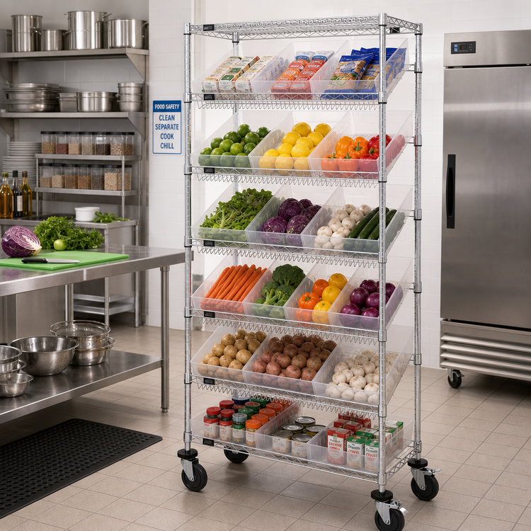 Product image #2 for Quantum Mobile Wire Shelving Bin System with 18 Clear Bins, 36 x 18 Inches