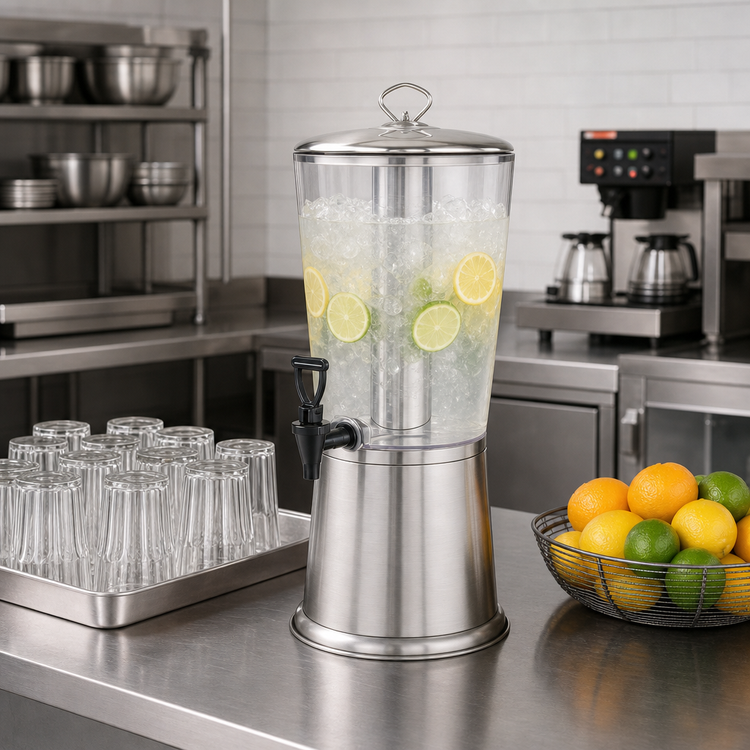 Product image #2 for Winco 2.25 Gallon Single Beverage Dispenser with Clear Acrylic Bowl, Stainless Steel Lid and Ice Core