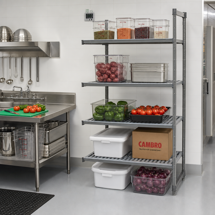 Product image #2 for Cambro Camshelving Basics Plus 5-Shelf Vented Add-On Polymer Shelving Unit, 30 x 24 x 84 Inches, Brushed Graphite