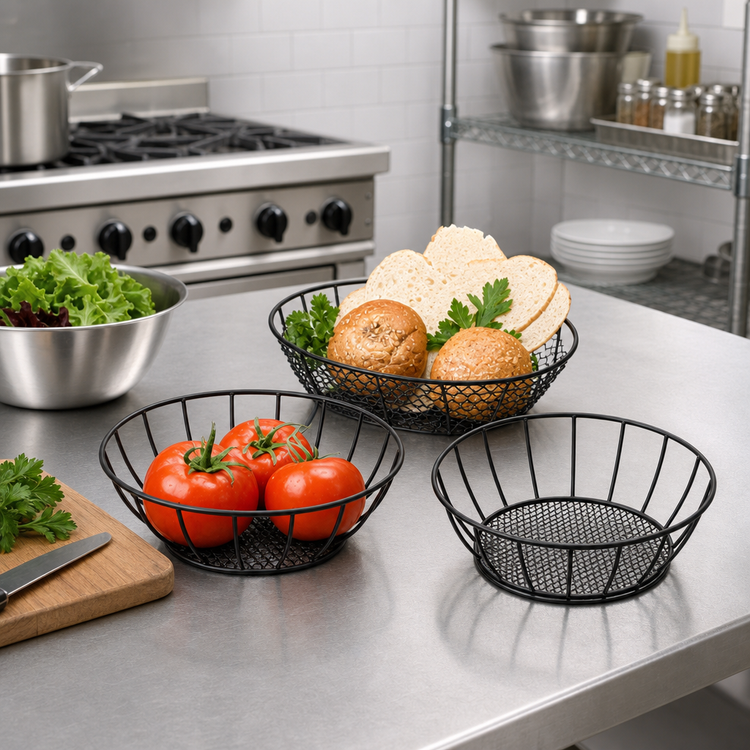 Product image #2 for American Metalcraft Round Straight-Sided Mesh Serving Basket, 8-Inch Diameter x 2-1/2-Inch High, Black Wrought Iron