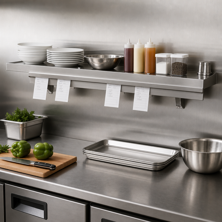 Product image #2 for Eagle Snap-n-Slide 36 Inch x 12 Inch Wall-Mounted Stainless Steel Shelf with Ticket Rail