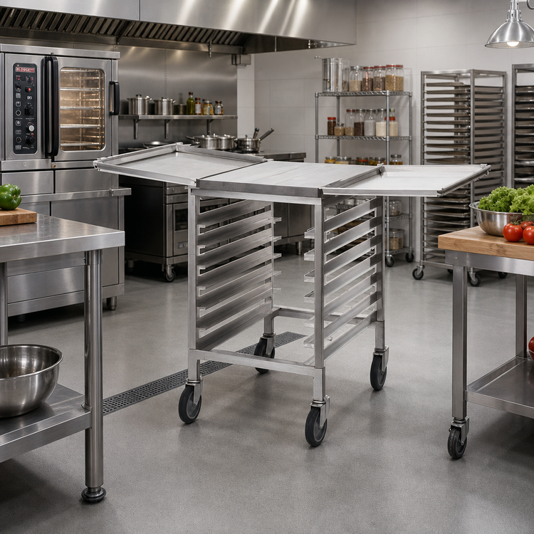 Product image #2 for Panco Mobile Counter-Height Open-Side Front-Loading Utility Rack for 18 x 26 Inch Trays