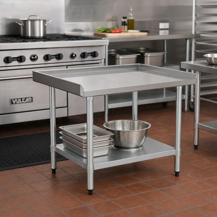 Product image #2 for BlendPort 24-Inch x 30-Inch Stainless Steel Top Equipment Stand with Galvanized Legs and Adjustable Undershelf