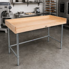 Thumbnail image #2 for John Boos DNB15 72" x 36" Baker's Work Table with 1-3/4" Maple Top, 4" Coved Riser and Galvanized Open Base