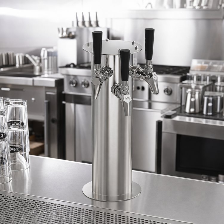 Product image #2 for Krowne Triple Faucet Glycol-Cooled Frankenstein Beer Tower, Brushed Stainless Steel