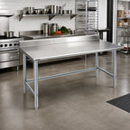 Thumbnail image #2 for Eagle Group Deluxe T36120GTEB-BS Stainless Steel Work Table, 120W x 36D, 16-Gauge 300 Series Top, 4-1/2" Backsplash, Open Galvanized Base