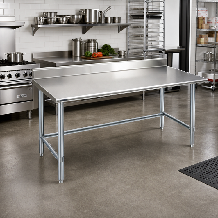 Product image #2 for Deluxe Series Stainless Steel Work Table with 4-1/2 Inch Backsplash and Galvanized Tubular Base, 120W x 36D