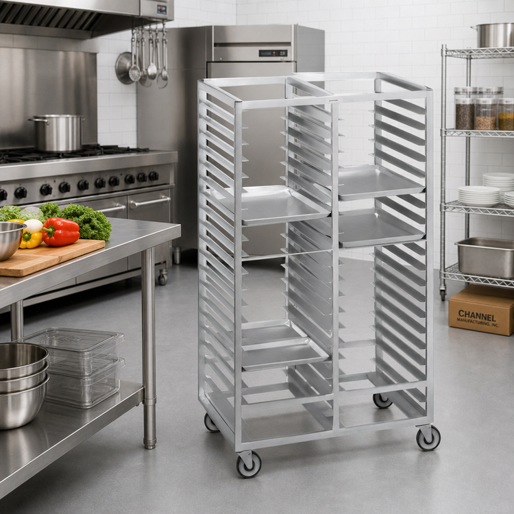 Product image #2 for Channel Standard Series Double Section Aluminum Cafeteria Tray Rack, 36-Inch Height, 20-Tray Capacity