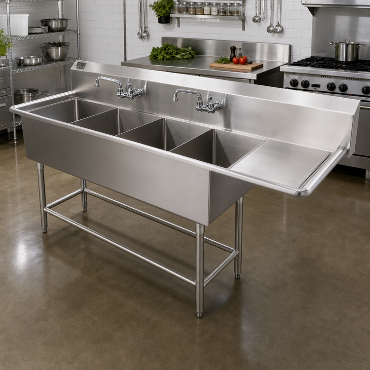 Product image #2 for John Boos Pro-Bowl 4-Compartment Stainless Steel Sink with 24-Inch Right Drainboard, 18 x 18 x 12 Bowls