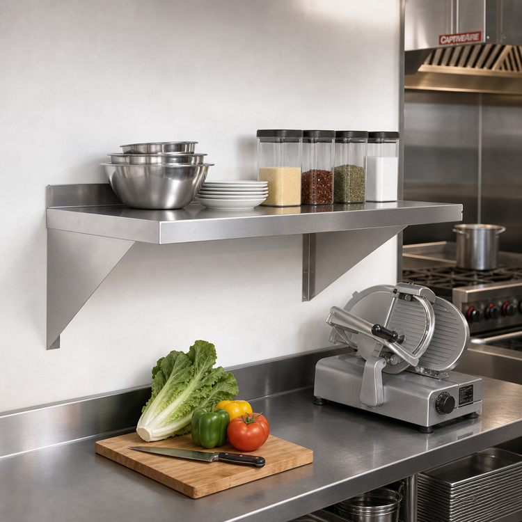 Product image #2 for Steel Works Stainless 60 x 16 x 13 Inch Wall-Mounted Shelf with Brackets, 430 Stainless Steel
