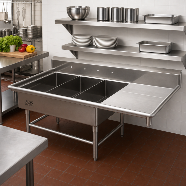 Product image #2 for John Boos Pro-Bowl 3-Compartment Platter Sink with Right Drainboard