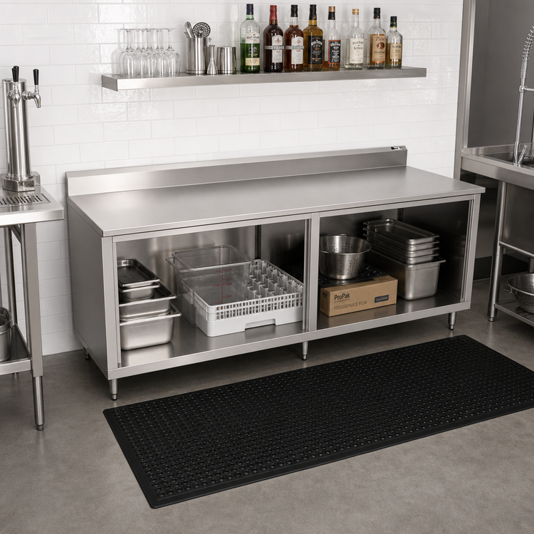 Product image #2 for John Boos 96-Inch x 30-Inch Stainless Steel Underbar Work Table with Open Front Cabinet Base and 5-Inch Backsplash