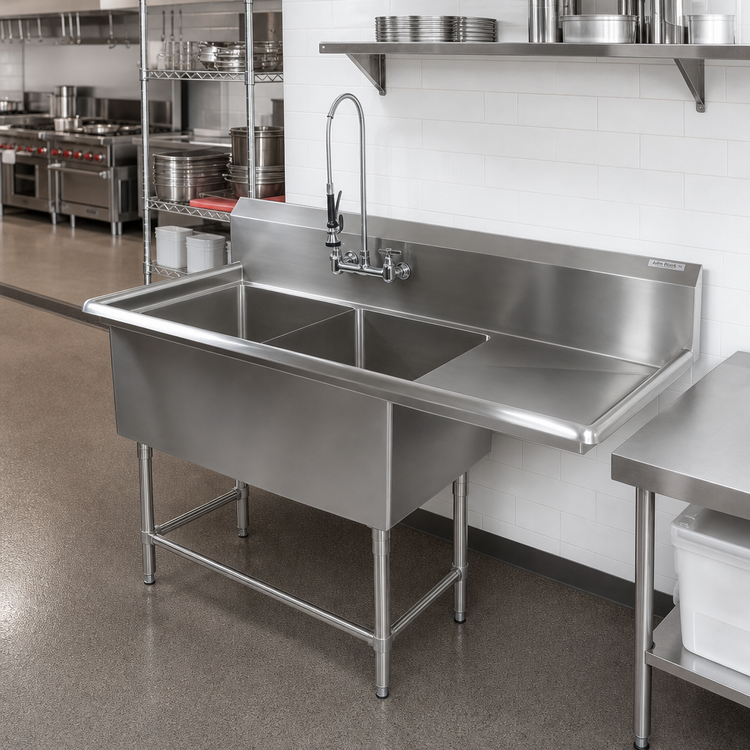 Product image #2 for John Boos Pro-Bowl 2-Compartment Stainless Steel Sink with Right Drainboard, 62-3/16 Inches