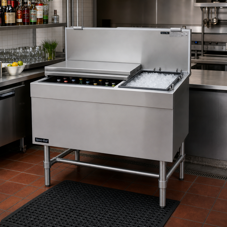 Product image #2 for Spec-Bar 48-Inch Underbar Combo Ice Bin/Bottle Unit with 100 lb Insulated Ice Bin and Left Bottle Compartment