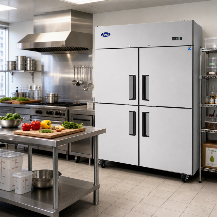 Product image #2 for Atosa Two-Section Top-Mount Self-Contained Reach-In Freezer with 4 Solid Half Doors, 43.2 Cu. Ft., Stainless Steel