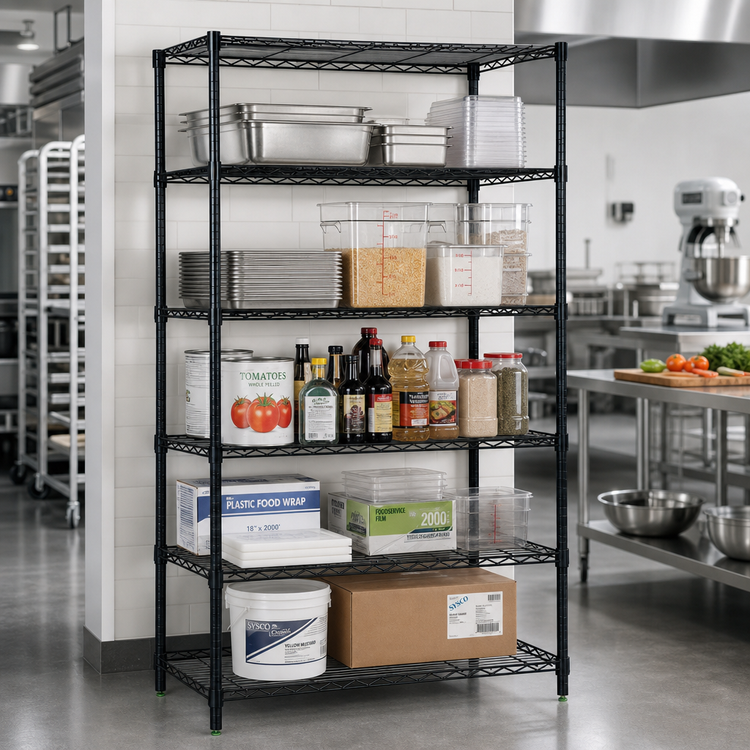 Product image #2 for Quantum 72-Inch W x 36-Inch D x 74-Inch H Wire Shelving Starter Kit, 5 Shelves, Black Epoxy Finish