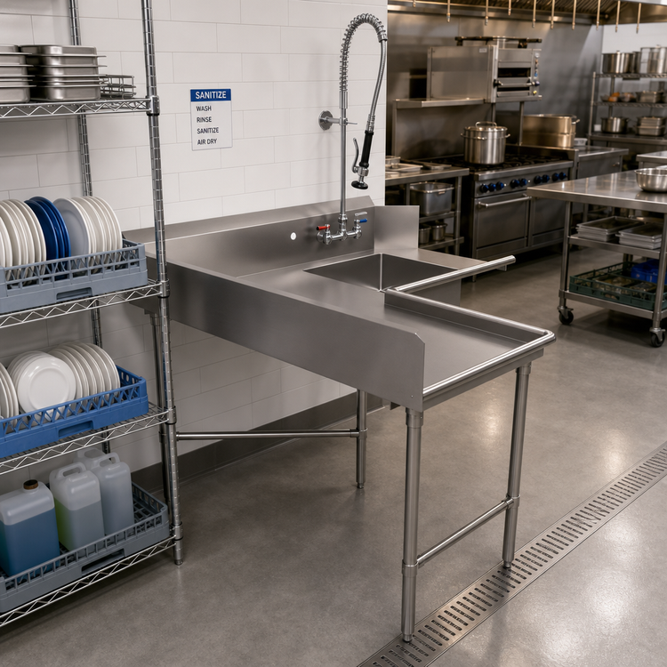 Product image #2 for Corner L-Shaped Soiled Dishtable with 20 x 20 x 8-Inch Welded Bowl