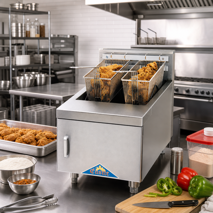 Product image #2 for Comstock-Castle Value Series 16-Inch Countertop Gas Fryer, 30 lb Fat Capacity, 40,000 BTU