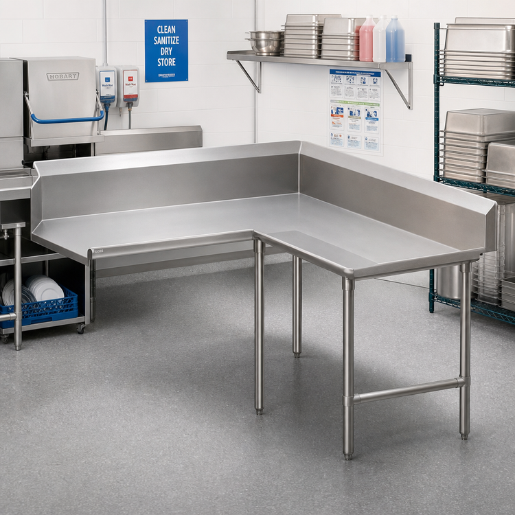 Product image #2 for John Boos Pro-Bowl Corner Clean Dishtable, L-Shaped, 60" Machine-to-Corner x 144" Corner-to-End, 44"H