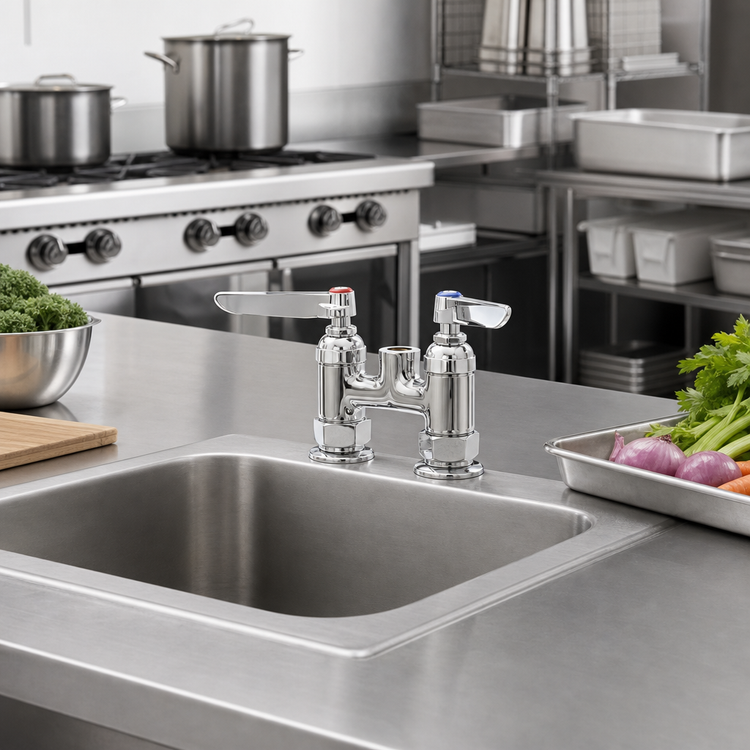Product image #2 for T&S Brass B-0325-LNCC Double Pantry Deck-Mount Mixing Faucet, 4-Inch Centers, Less Nozzle