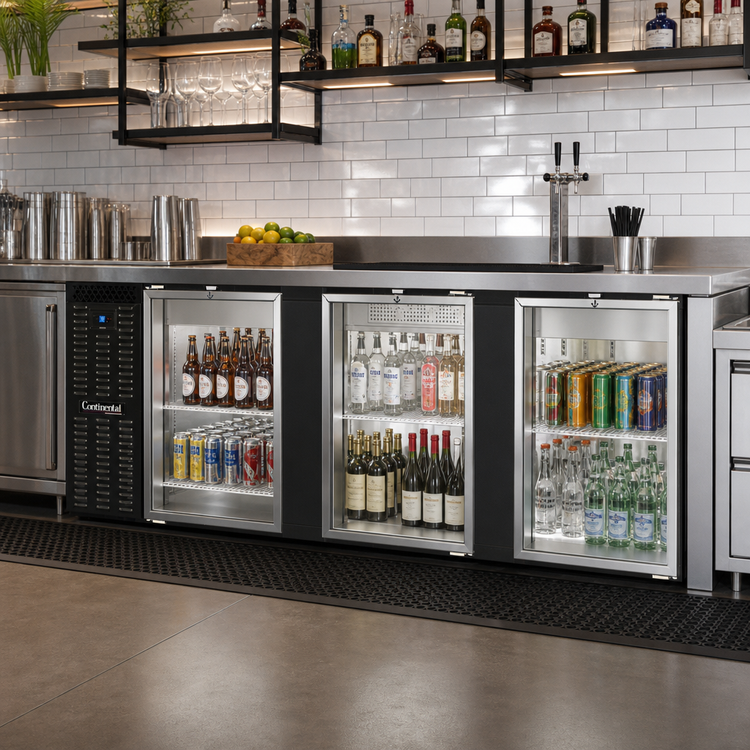 Product image #2 for Continental Refrigerator BB90SNGDPT 90" Shallow Depth Pass-Thru Back Bar Cooler with Glass Doors