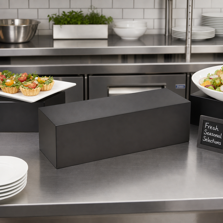 Product image #3 for American Metalcraft Black Stainless Steel Cube Buffet Riser, 12 x 4 x 4 Inch