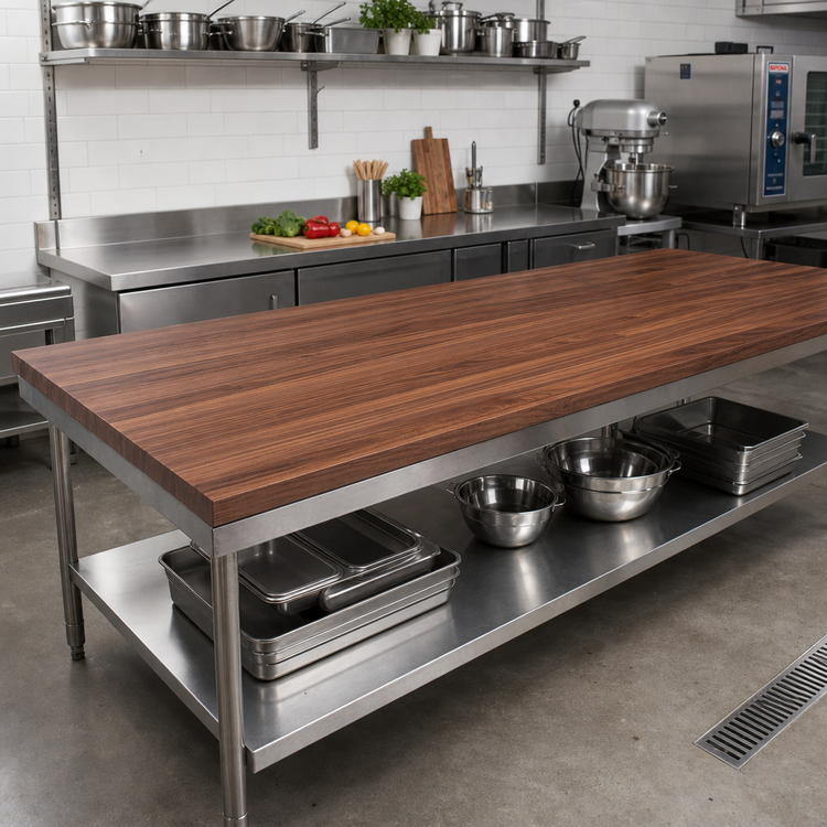 Product image #2 for John Boos Boos Block American Black Walnut Kitchen Countertop, Flat, Varnique Finish, 144 x 48 x 1-3/4 Inch