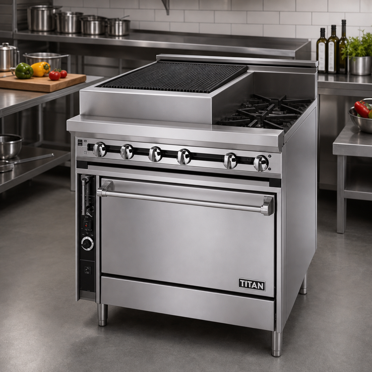 Product image #2 for Titan 36-Inch Heavy Duty Gas Range with 24-Inch Charbroiler and Convection Oven