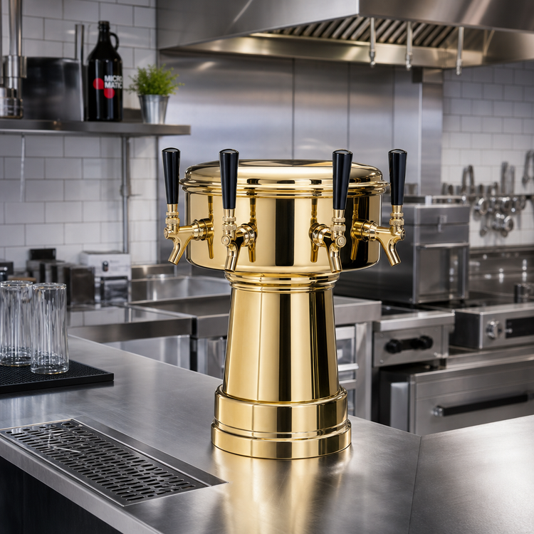 Product image #2 for Micro Matic Mushroom 4-Faucet Countertop Glycol-Cooled Draft Beer Tower, 12-Inch Diameter, Polished Brass Finish