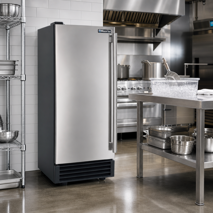 Product image #2 for Maxx Ice Indoor Air-Cooled Self-Contained Full-Size/Dice Cube Ice Machine with 25 lb Built-In Bin, 65 lb/Day