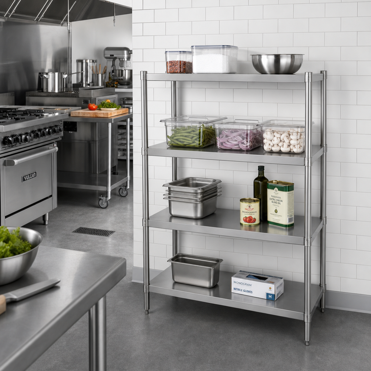 Product image #2 for John Boos 42-Inch W x 18-Inch D x 36-Inch H Stationary Stainless Steel Dry Storage Shelving Unit with 2 Adjustable Shelves