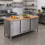 Thumbnail image #2 for John Boos EBSW7-3084 84 x 30-Inch Maple Top Work Table with Sliding-Door Cabinet Base, Stainless Steel, 1-3/4-Inch Top