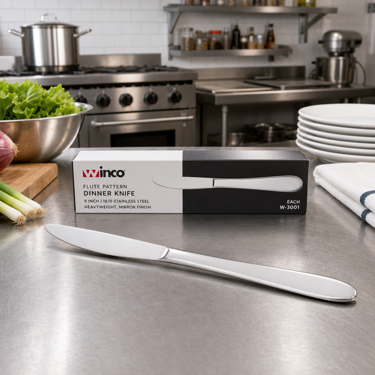 Product image #3 for Winco Flute Pattern 9-Inch Heavyweight Dinner Knife, 18/0 Stainless Steel, Mirror Finish
