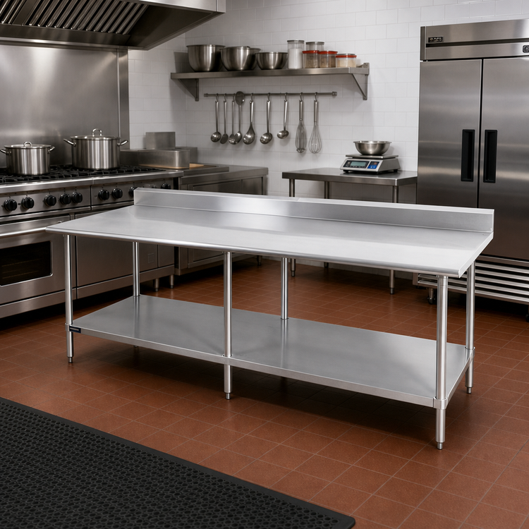 Product image #2 for 84 Inch x 30 Inch Stainless Steel Work Table with 5 Inch Backsplash and Adjustable Undershelf