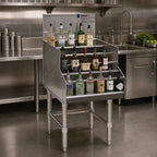 Thumbnail image #2 for Eagle Group Spec-Bar LDSR24-19 Freestanding Liquor Bottle Display, 4-Level Open Step-and-Rail, 24 x 24 in, 304 Stainless Steel
